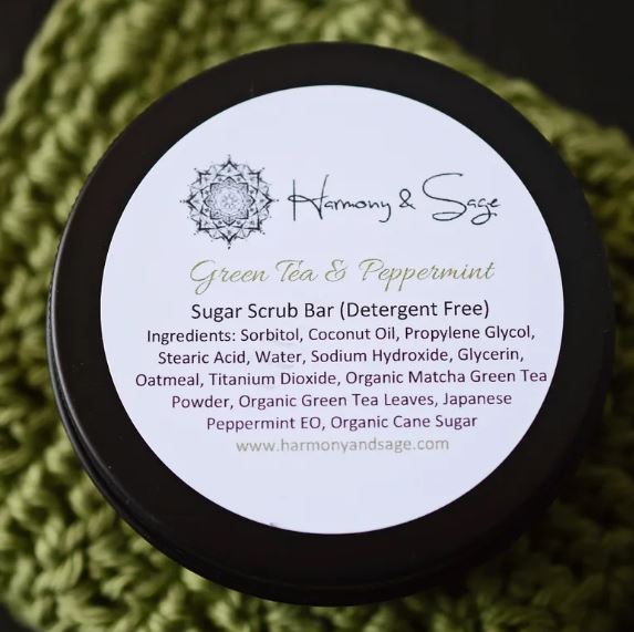 Green Tea & Peppermint Sugar Scrub Bar in Tin